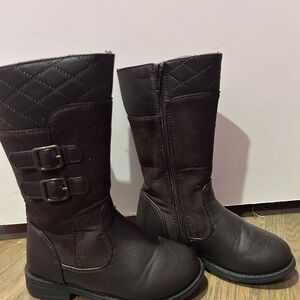 Dark Brown Quilted Mid-Calf Boots with Buckles